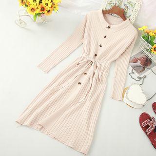 Drawstring Long-sleeve Knit A-line Dress