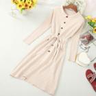 Drawstring Long-sleeve Knit A-line Dress