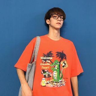 Crocodile Print Elbow Sleeve T-shirt