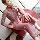 Set: Collared Panel Zip-up Cropped Jacket + Wide-leg Pants
