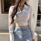 Long-sleeve Wrapped Crop Top