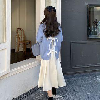 Bow Cardigan / Strappy Midi A-line Dress
