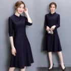 Dotted Mandarin Collar A-line Dress