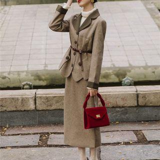 Set: Plaid Blazer + Midi A-line Dress