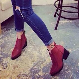 Chunky Heel Pointy Ankle Boots
