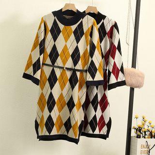 Argyle Belted Knit Dress