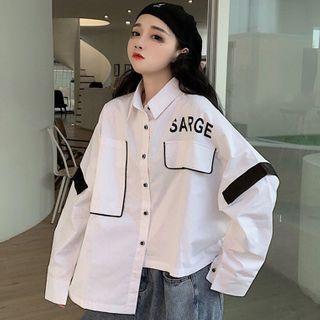 Contrast Color Lettering Long-sleeve Shirt