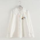 Cartoon Embroidered Blouse Cartoon Embroidery - White - One Size