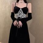 Set: Spaghetti Strap Midi A-line Dress + Arm Sleeve