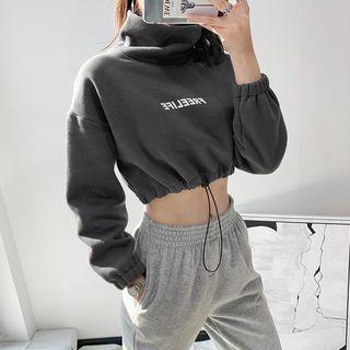 Cowl-neck Drawstring Crop Sweatshirt