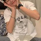 Elbow-sleeve Alligator Print T-shirt