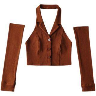 Set: Halter Collared Tank Top + Oversleeves