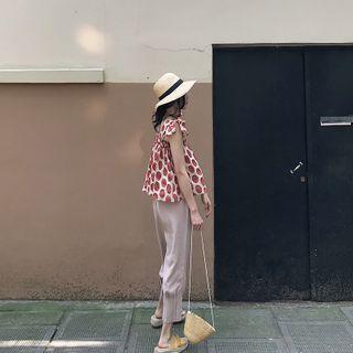 Dotted Cap-sleeve Blouse / Cropped Harem Pants