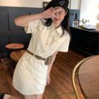 Short-sleeve Plain Mini Shirt Dress / Belt Bag
