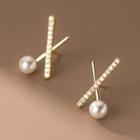 Faux Pearl Stud Earring S925 - 1 Pr - Gold - One Size