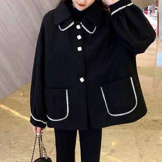 Lace Trim Button Coat Black - One Size