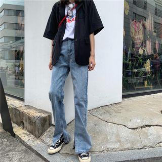 High-waist Split Hem Bell-bottom Jeans