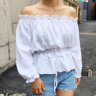 Off Shoulder Lace-up Waist Blouse