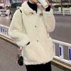 Set: Lapel Fleece Jacket + Long-sleeve Turtleneck Ribbed Midi Dress