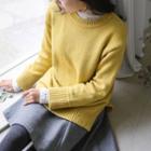 Round-neck Rib-trim Sweater