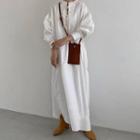 Long-sleeve Stand-collar Lace-up Dress White - One Size