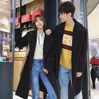 Couple Matching Contrast Trim Long Coat