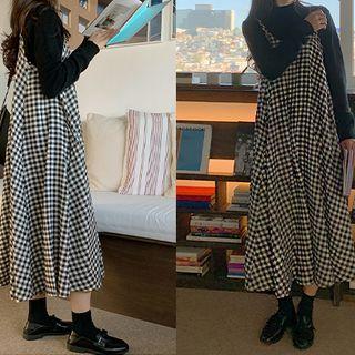 Gingham A-line Pinafore Dress Black - One Size