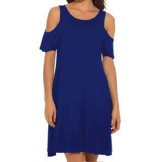 Plain Cold-shoulder Short-sleeve A-line Dress