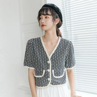 Buttoned Short-sleeve Eyelet Blouse