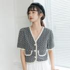 Buttoned Short-sleeve Eyelet Blouse