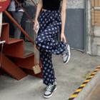 Heart Print High Waist Wide Leg Pants Dark Blue - One Size