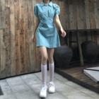 Puff-sleeve Polo-neck Dress