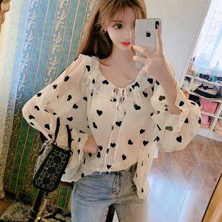 Set: Camisole + Heart Print Chiffon Blouse