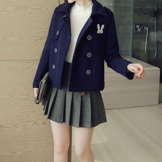 Rabbit Embroidered Double Breasted Woolen Coat