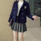 Rabbit Embroidered Double Breasted Woolen Coat