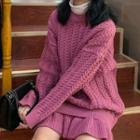 Oversized Cable-knit Sweater / Mini A-line Knit Skirt