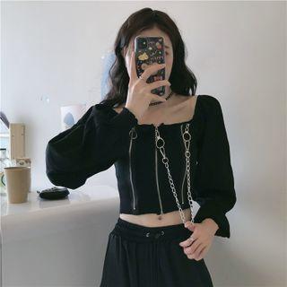 Puff-sleeve Chained Blouse Black - One Size