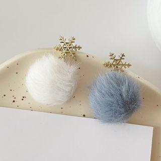 Snowflake Pom Pom Drop Earring / Clip-on Earring