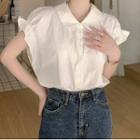 Short-sleeve Frill Trim Blouse Almond - One Size