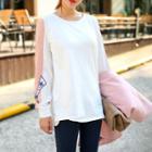 Contrast-trim Embroidered T-shirt