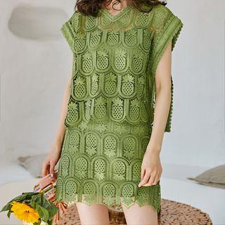 Set: Pineapple Crochet Lace Sleeveless Top + Camisole + A-line Skirt