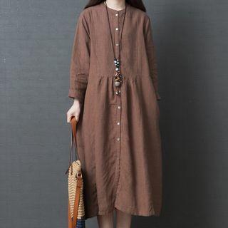 Long-sleeve Midi Linen Shirt Dress