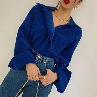 Diagonal-button Long Corduroy Shirt