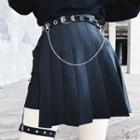 Letter Embroidered Asymmetric Pleated Mini Skirt