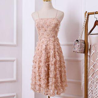 Spaghetti Strap Fringed Lace Dress