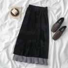 Velvet Midi A-line Layered Skirt Black - One Size
