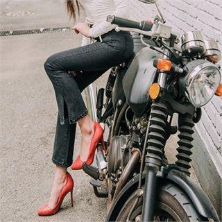 High-waist Slit-hem Boot-cut Jeans