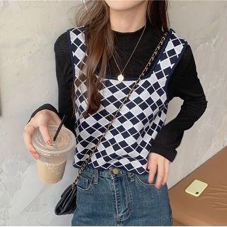 Long-sleeve Mock-neck Top / Diamond Knit Tank Top