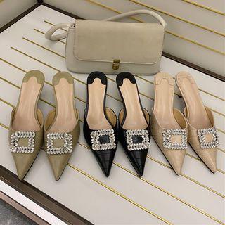 Rhinestone Kitten-heel Pointed Mules