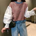 Striped Panel Lantern-sleeve Cropped Pullover